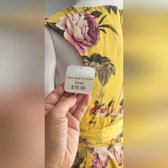 NWT Vintage Flower Yellow Midi Dress! - Picture 5 of 11